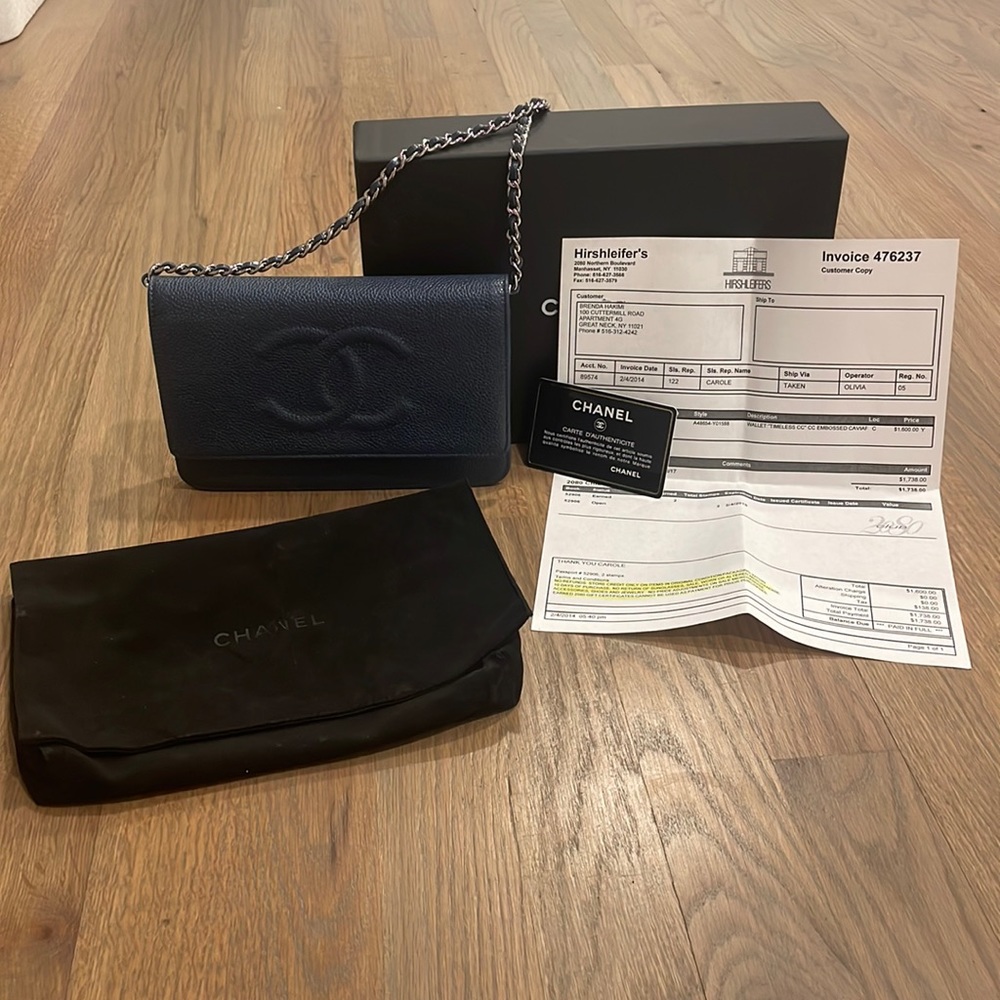 COPY - Authentic Chanel blue navy wallet on a chain crossbody bag